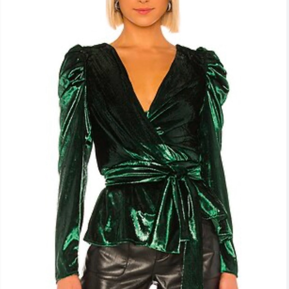 Patbo Liquid  Green Velvet Wrap Top Size S NWT
